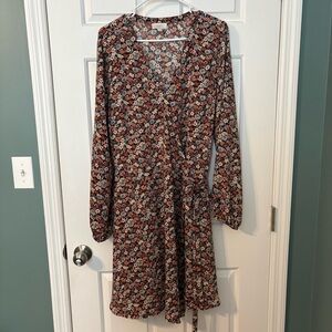 LOFT Floral Long Sleeve Dress - Cream & Burnt Orange
